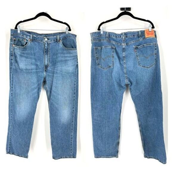 Levi's 505 High-Rise Straight Leg Jeans Blue Denim Light Wash Size 42x30 worn - Picture 1 of 10